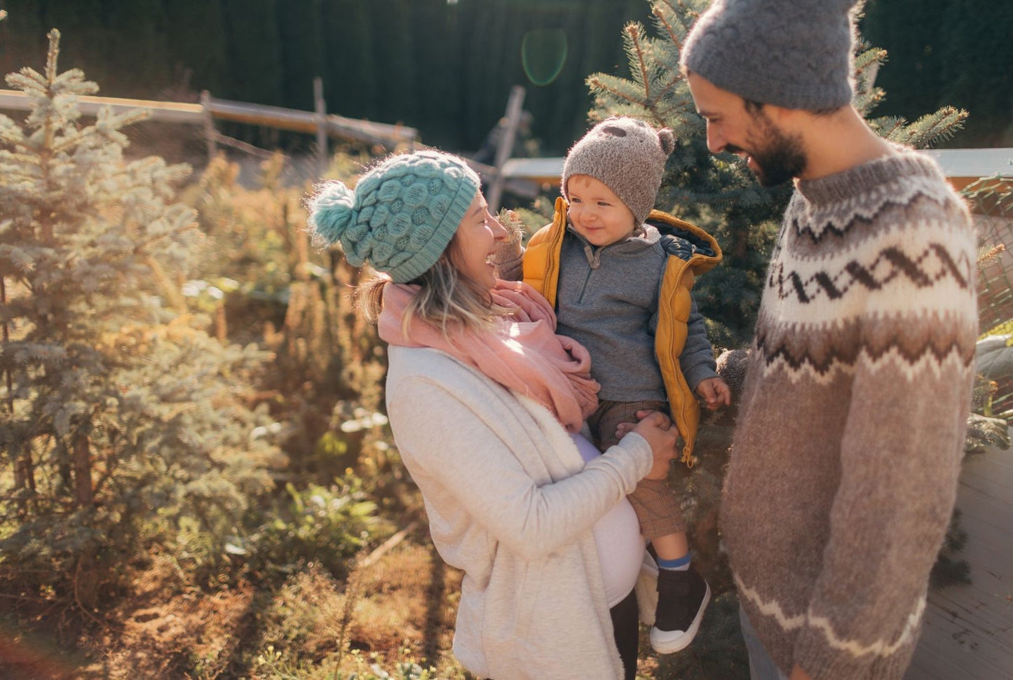 A young family enjoying the Frosty Farm Experience